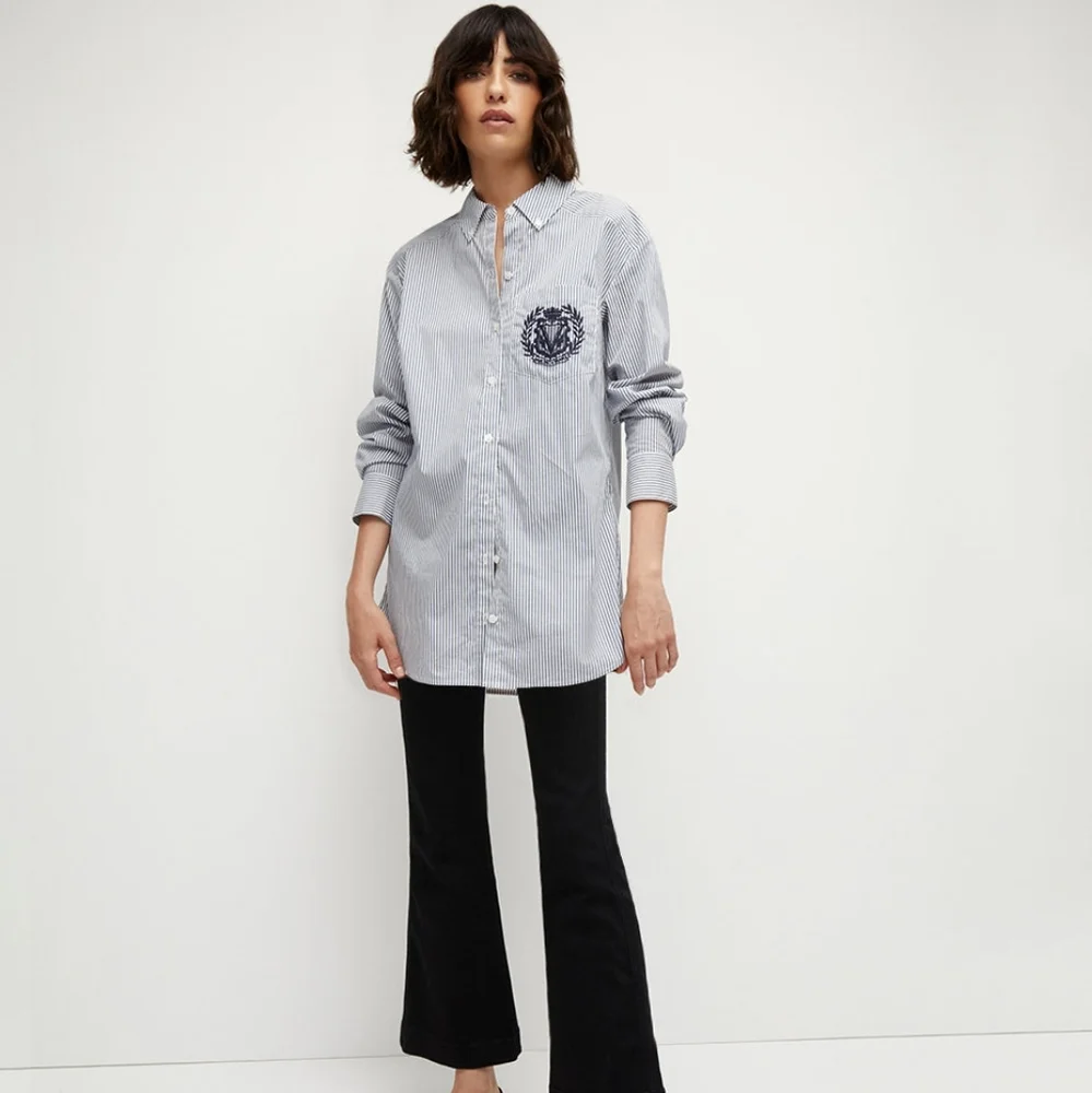 Veronica Beard Blue Striped Lloys Button Down With Cresr - Picture 1 of 7